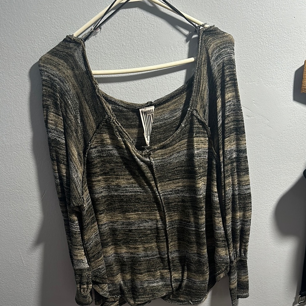 Free People Striped off the shoulder Long Sleeve Top